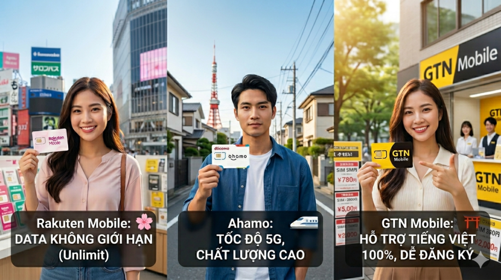So Sánh Các Hãng Sim Giá Rẻ Tại Nhật - Rakuten, Ahamo hay GTN Mobile